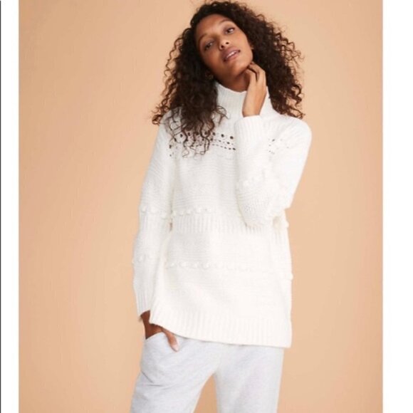 Lou & Grey Pom Pom Turtleneck Sweater Cream - Picture 1 of 15
